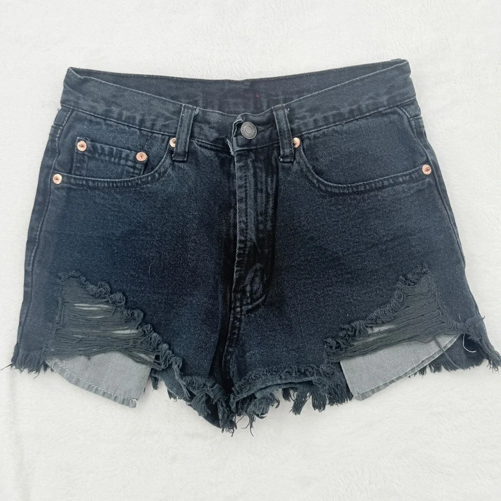 Signature 8 Denim Shorts Womens Small S 26 Dark Blue Excellent Distressed P1088